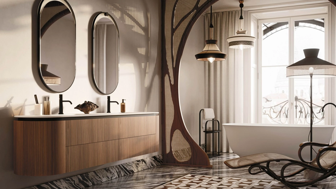 Mobile da Bagno sospeso Almond 07 in Groove Noce Canaletto di Arbi