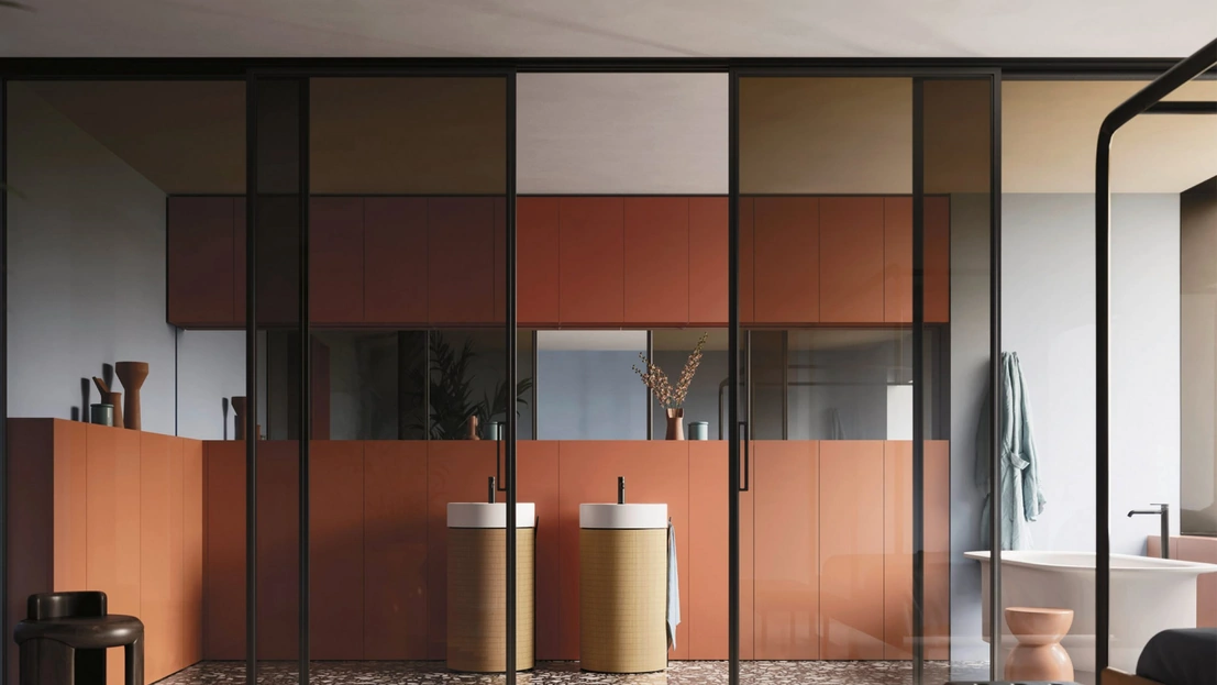 Mobile da Bagno salvaspazio Over 06 in laccato con monoliti in  Rovere di Arbi