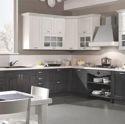 Cucina Classica ad angolo Aisha in frassino laccato ardesia e Bianco di Mobilturi