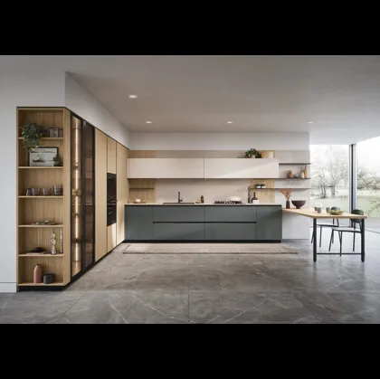 Cucina Moderna angolare con penisola Domino Composizione 01 di Prima Cucine