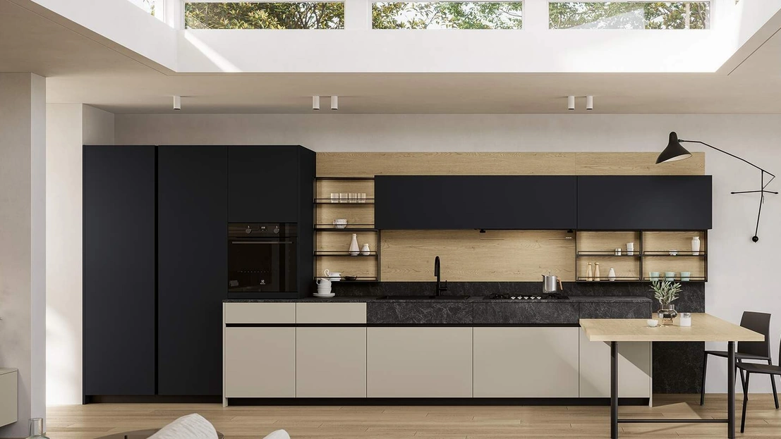 Cucina Moderna lineare Domino Composizione 03 in Pet di Prima Cucine