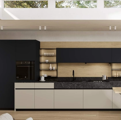 Cucina Moderna lineare Domino Composizione 03 in Pet di Prima Cucine