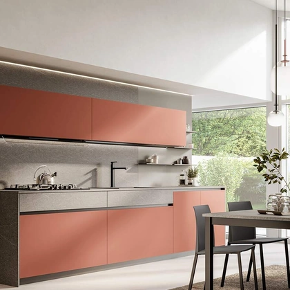 Cucina Moderna lineare Domino Composizione 05 in laccato opaco magma di Prima Cucine