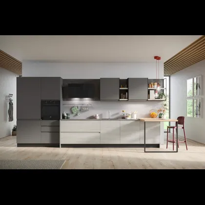 Cucina Moderna in laminato frassino e pet con penisola Fly Composizione 04 di Prima Cucine