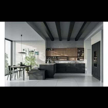 Cucina con penisola Noah Composizione 02 in legno laccato di Prima Cucine