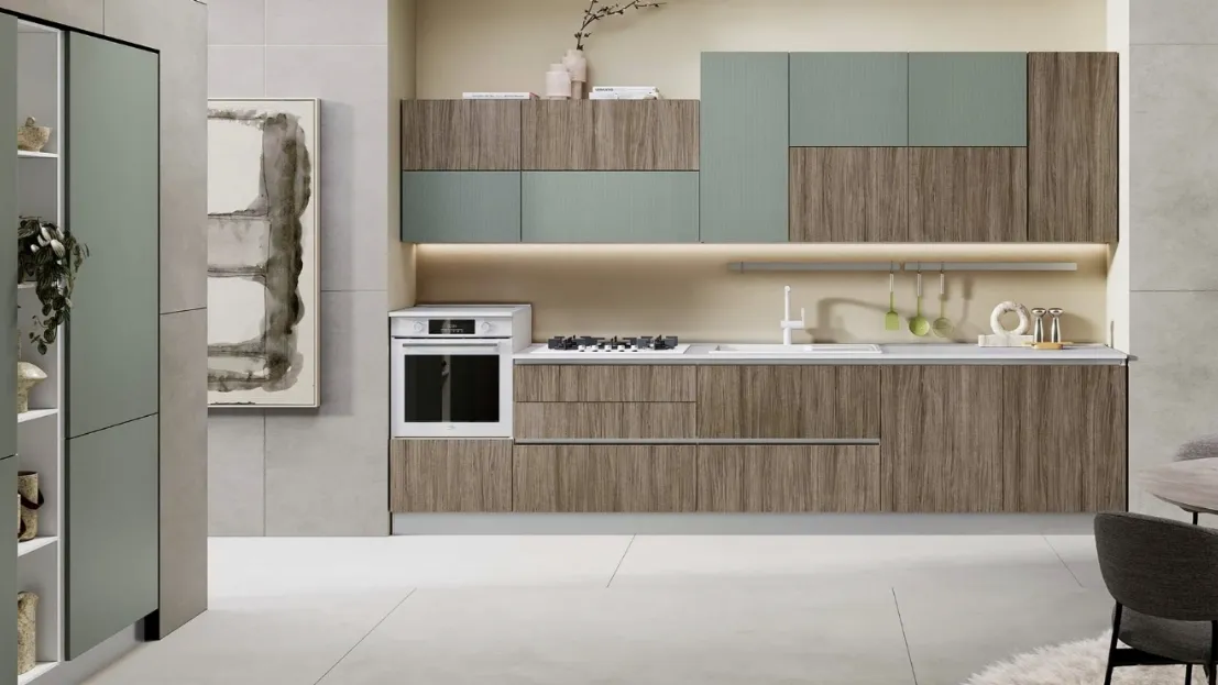 Cucina Moderna Sandy 06 Rovere e Verde Salvia di Net Cucine