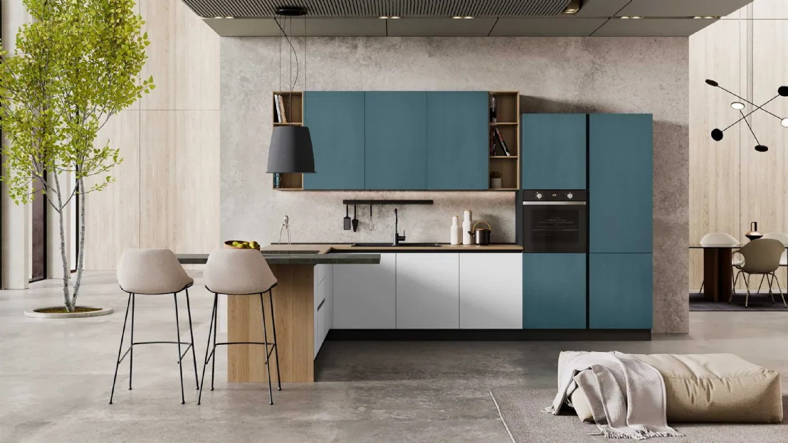 Cucina Moderna Sandy 02 Ghiaccio e Blu di Net Cucine