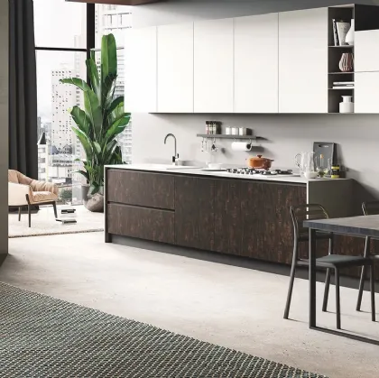 Cucina Moderna ad angolo Star seta bianco e legno bruciato di Mobilturi