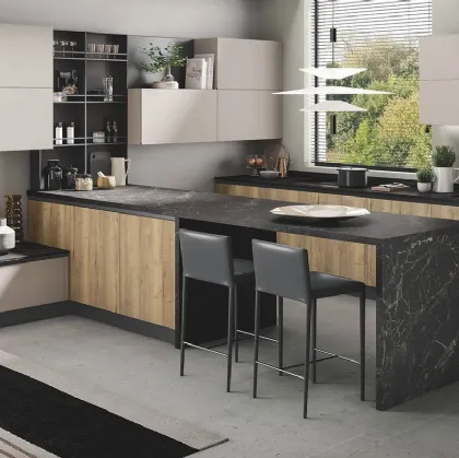 Cucina Moderna con penisola Star in naturale tavolato e corda di Mobilturi