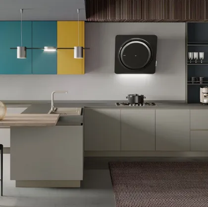 Cucina Moderna con penisola Stratos in glass tortora di Mobilturi