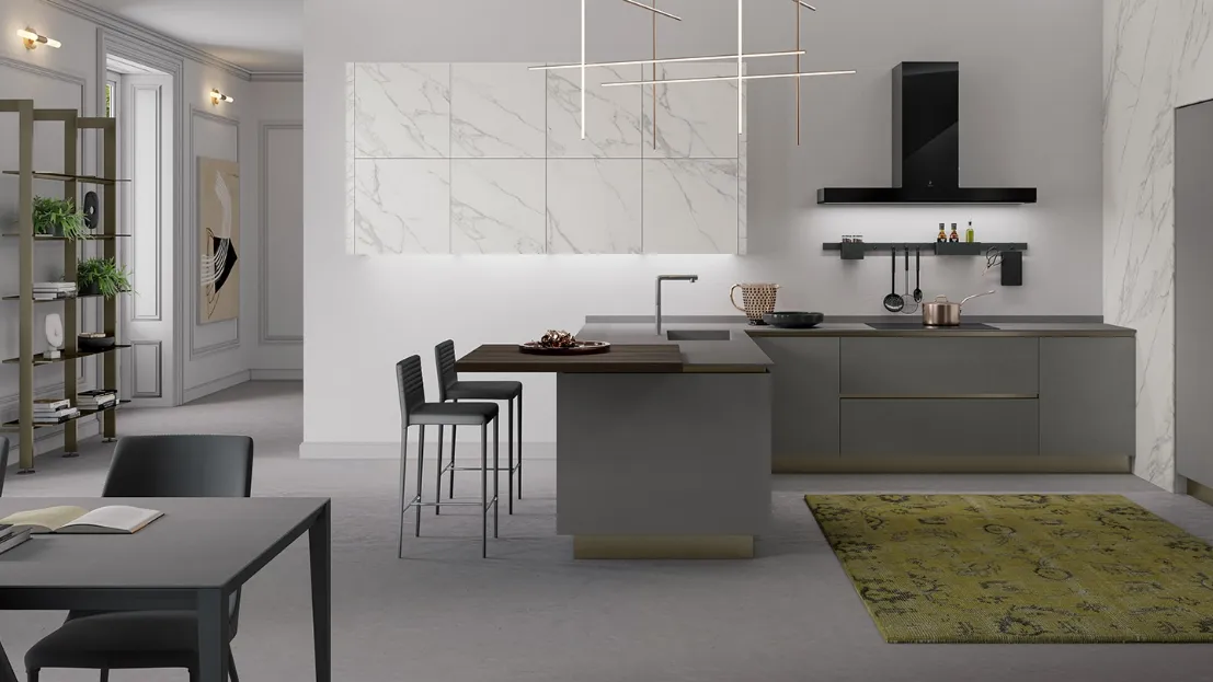 Cucina Moderna con penisola Stratos in gres grey e gres white marble di Mobilturi